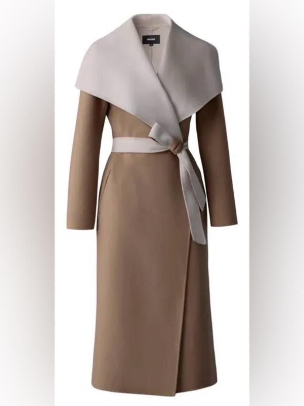 NWTs Mackage Mai-CN Double Face Wool Wrap Coat. Light Camel-Trench. Large